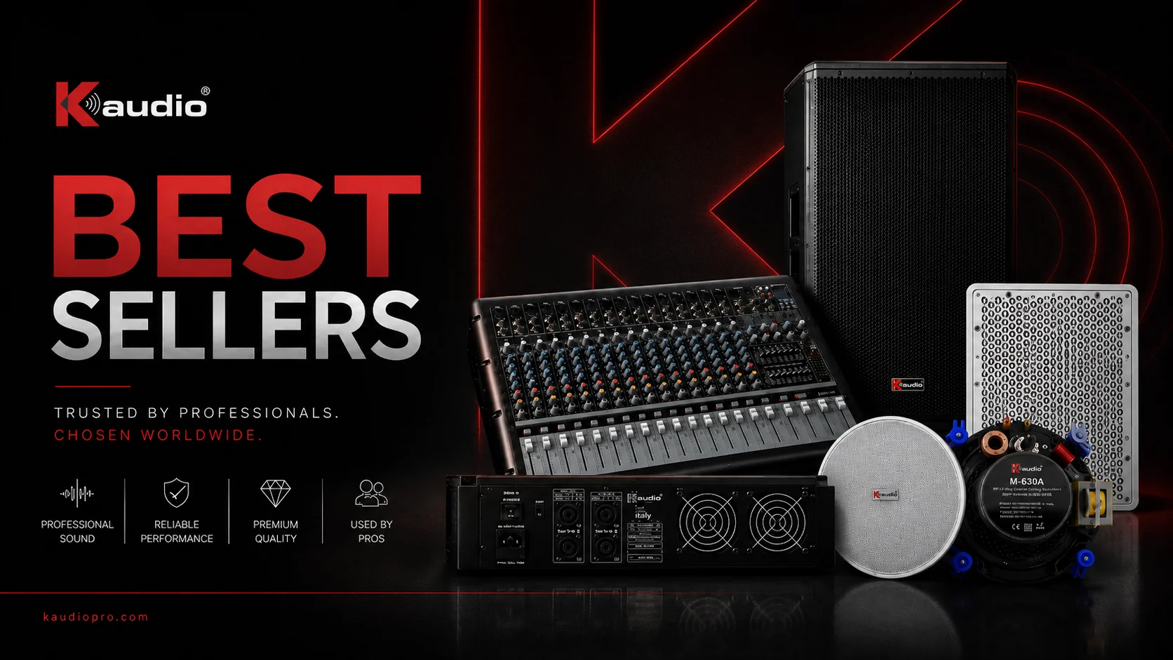 K-Audio Pro Best Sellers — mixer, speaker, ceiling speaker and driver